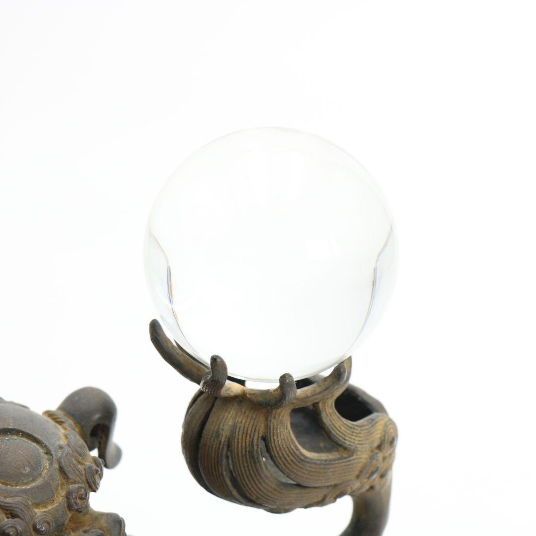 大峰作 蝋型鋳銅製 香炉 戯れ獅子 水晶 高岡銅器 置物 共箱　M588　R9y