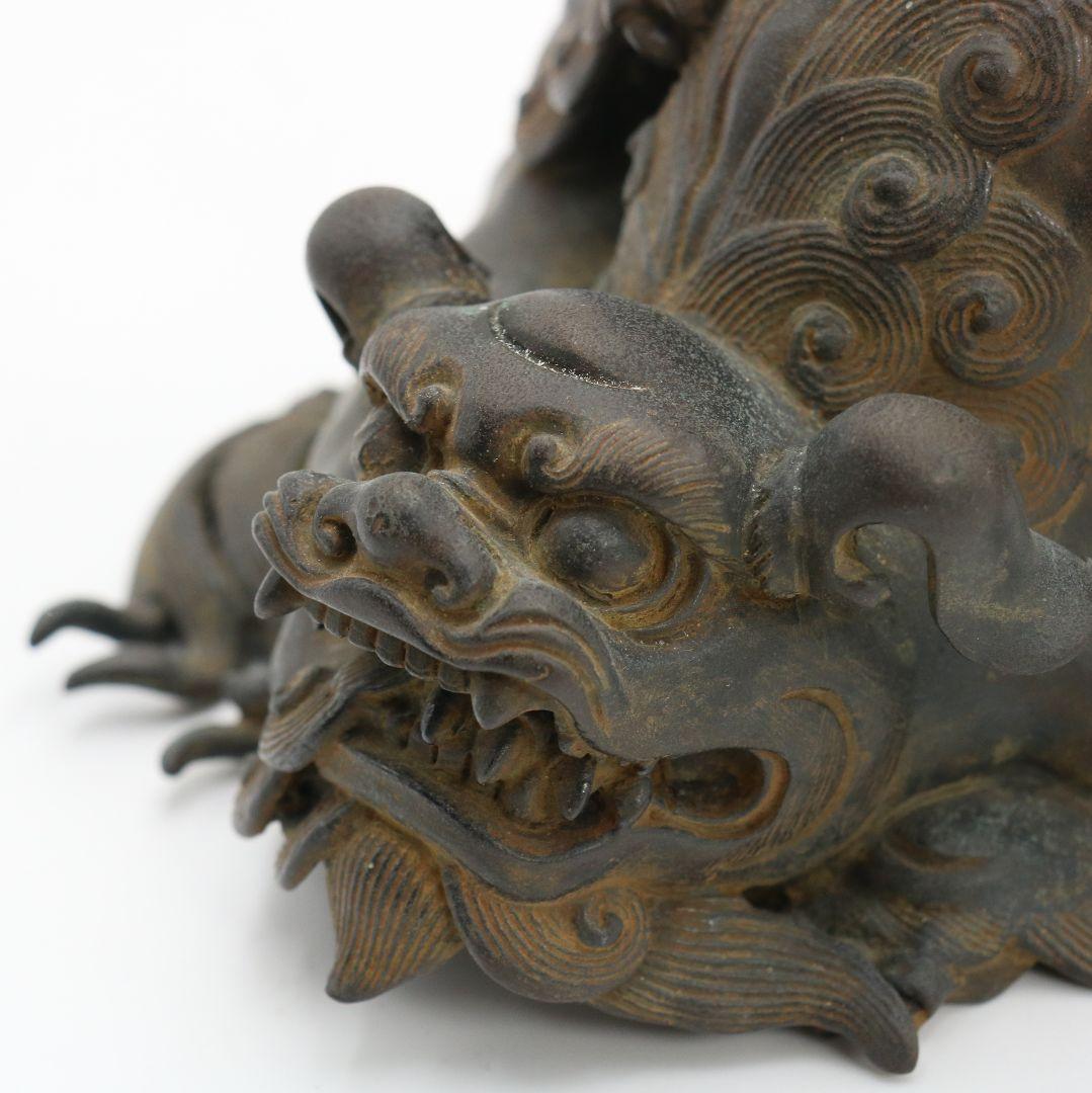 大峰作 蝋型鋳銅製 香炉 戯れ獅子 水晶 高岡銅器 置物 共箱　M588　R9y