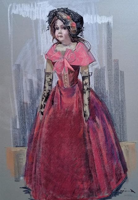 小島俊男 「紅雀の帽子」 パステル画 白日会員 総理大臣賞 師：小磯良平 大作!