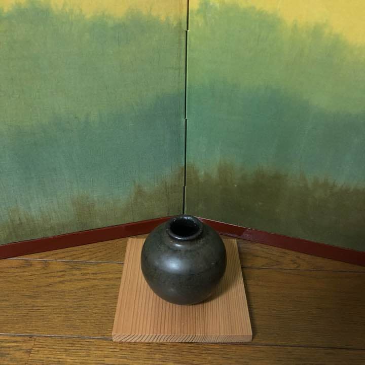 貴和皓山 屏風衝立付き花器 共箱 花瓶 曜変天目