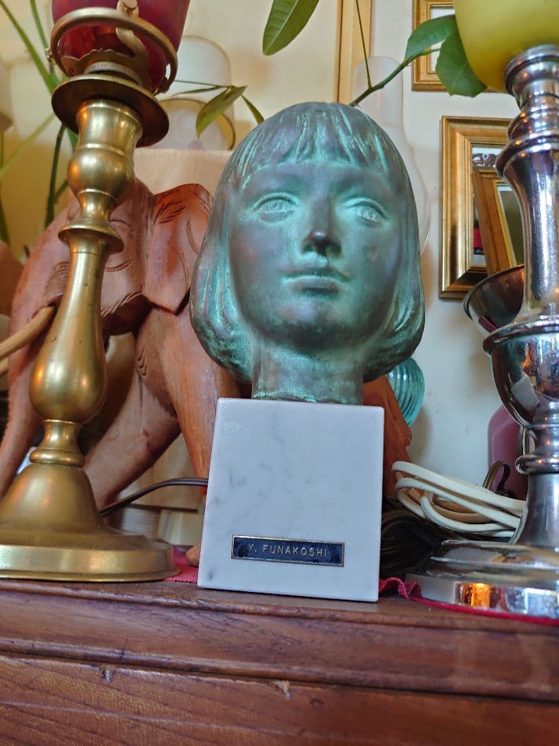 Y.FUNAKOSHI 少女「アンナ」ブロンズ頭像 大理石