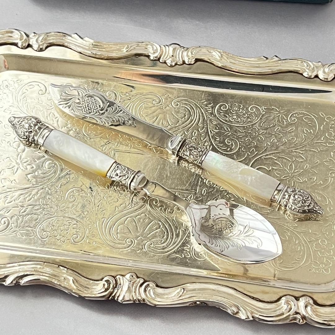 【英国】【白蝶貝】サーバーセット プレザーブスプーン/バタースプレッダー セット