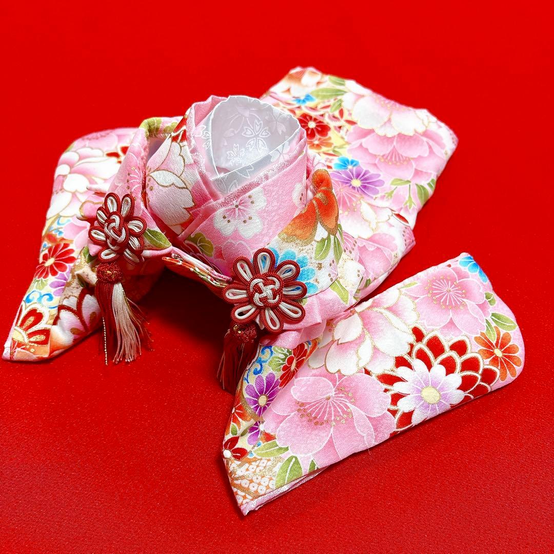 犬の着物✨犬用本格振袖&お被布セット S ピンク 化繊金彩入り 犬服