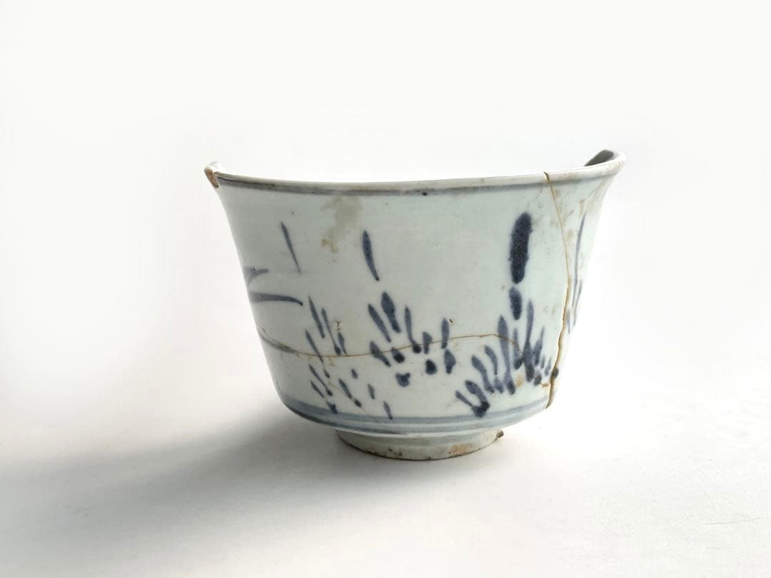 骨董　初期伊万里　陶片　染付土筆文碗　残欠　多々良の元窯出土　所載現品