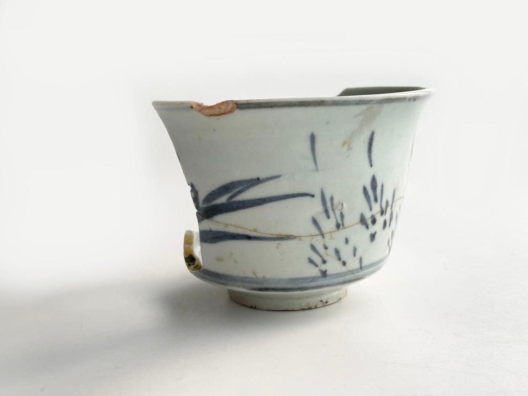 骨董　初期伊万里　陶片　染付土筆文碗　残欠　多々良の元窯出土　所載現品