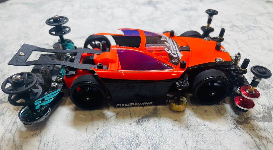 ミニ四駆　MSスギヤマ式フレキ　V字カット鳥居残し　１軸ATスラダン１軸アンカー