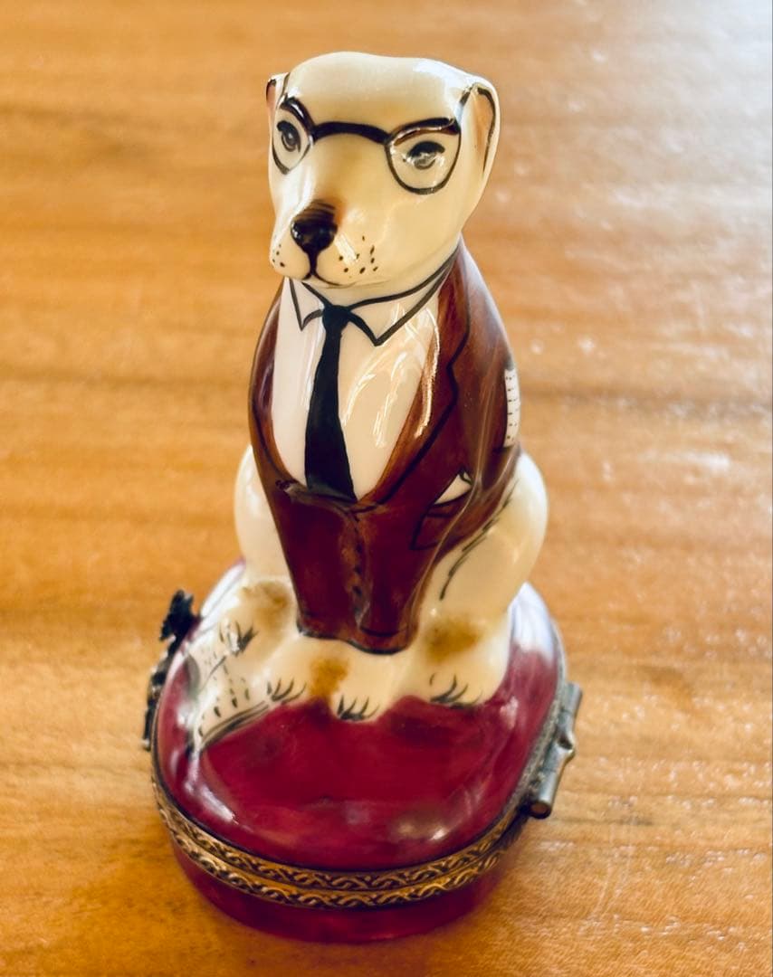 フランス リモージュ焼き ピルケース メガネの犬