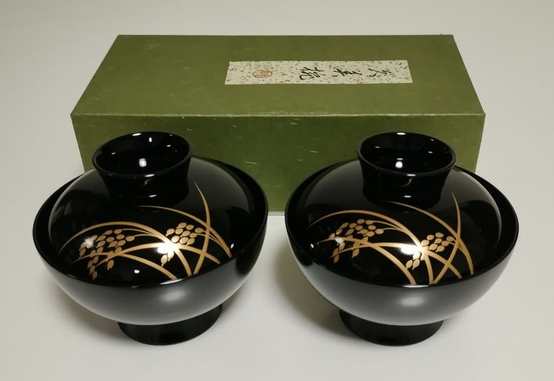 京都　平安象彦　稲穂蒔絵　吸物椀　2客