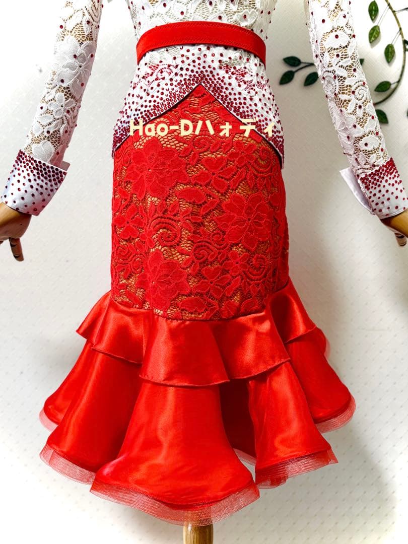 新品★ラテンドレス★伸縮★M★社交ダンス★セット★競技会★白赤