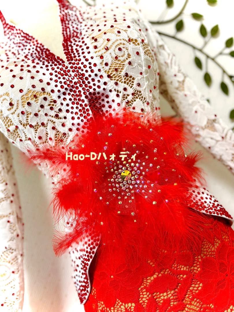 新品★ラテンドレス★伸縮★M★社交ダンス★セット★競技会★白赤