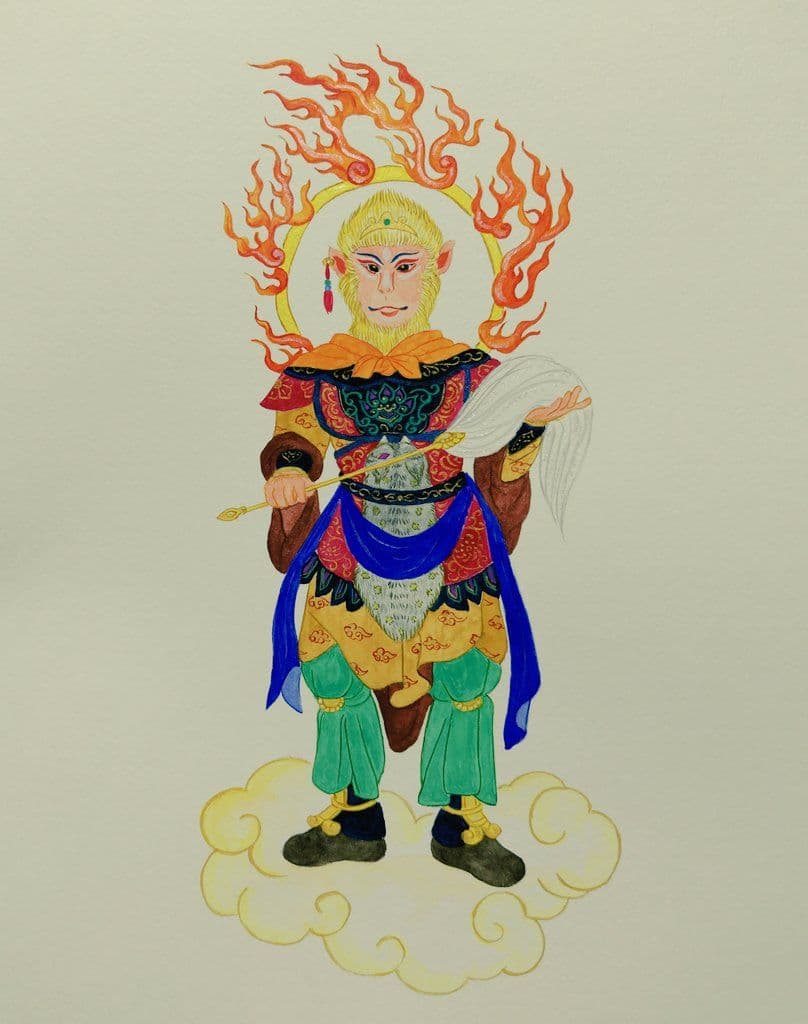 水彩画「十二神将像申神将」