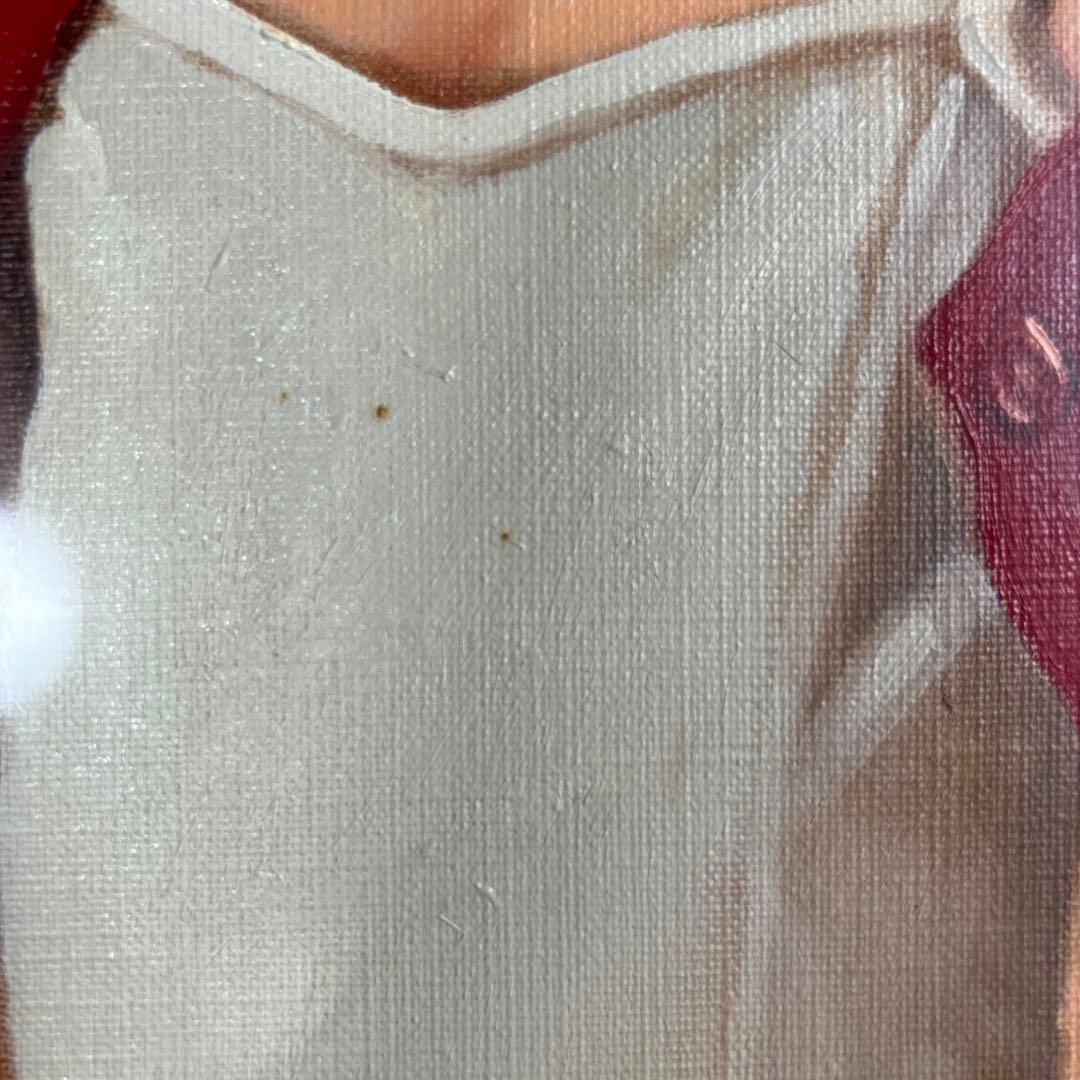 絵画　油彩画　少女　山岸正巳　「赤いカーデガン」