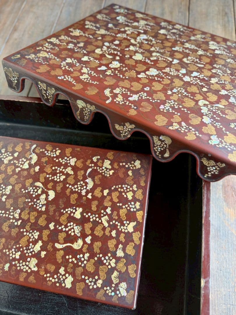 螺鈿 文箱 硯箱 \"栗鼠と葡萄 \" 時代不詳