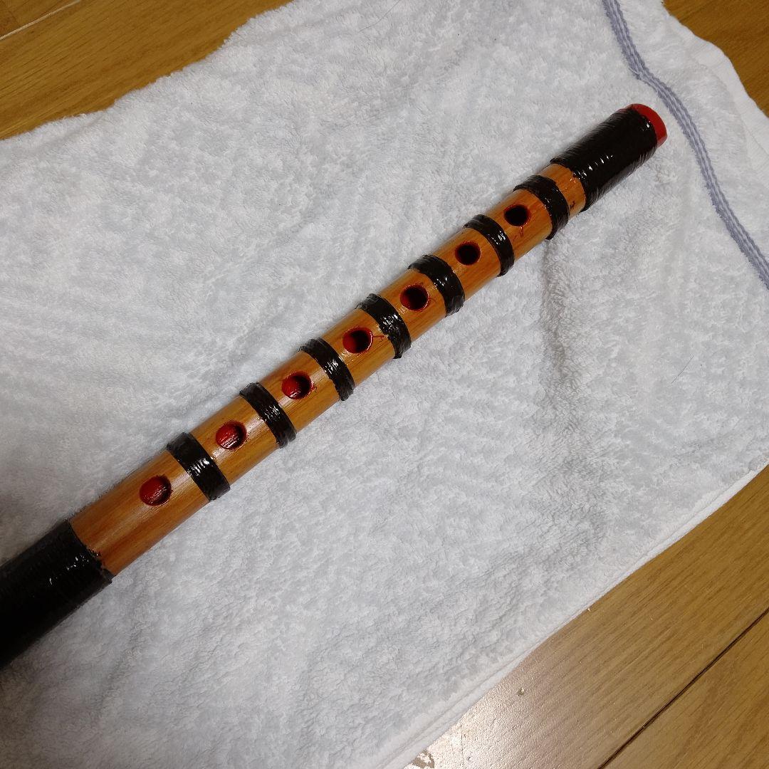 篠笛 赤・焦げ茶色竹製四本調子七穴古典調（細かく化粧入り）囃子用
