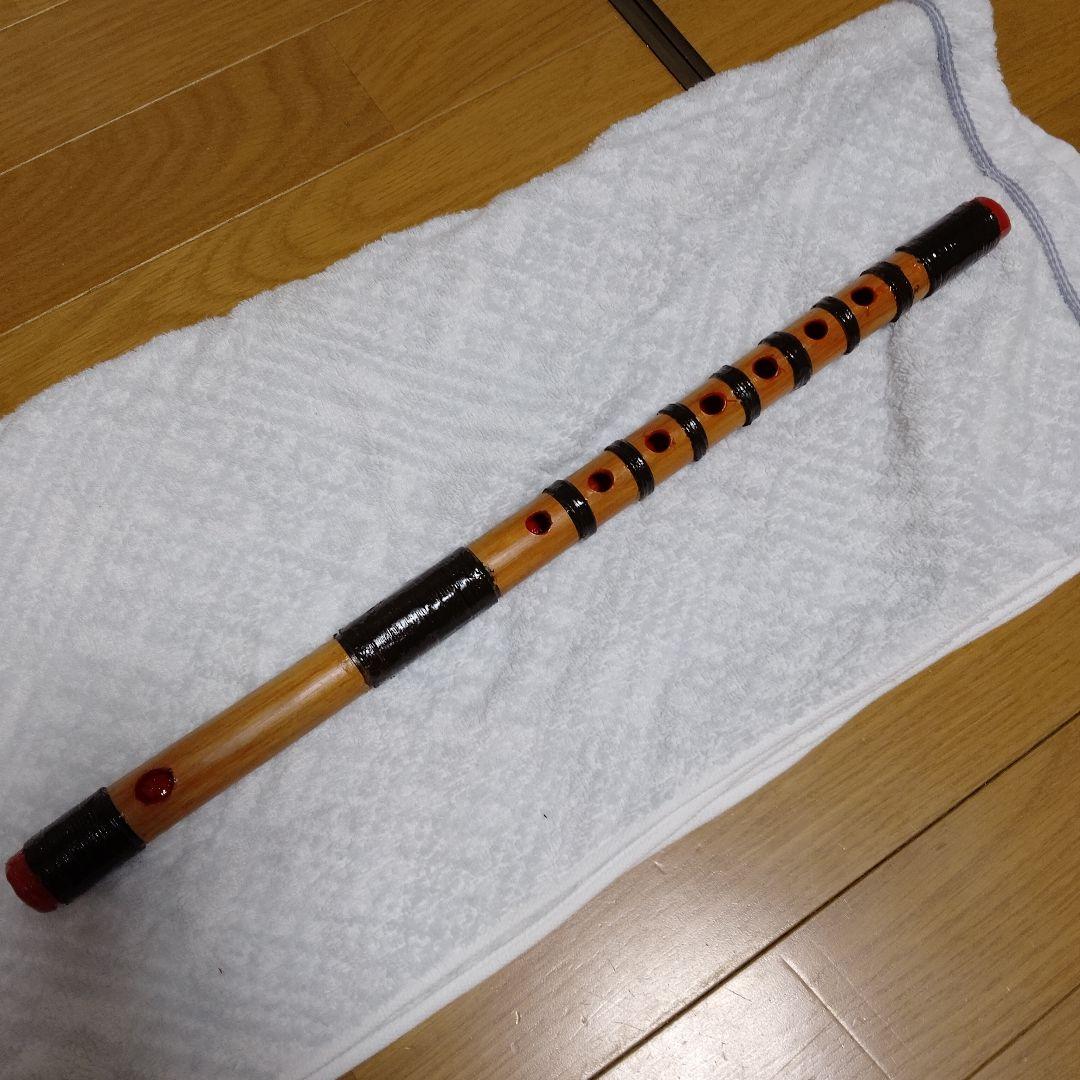 篠笛 赤・焦げ茶色竹製四本調子七穴古典調（細かく化粧入り）囃子用