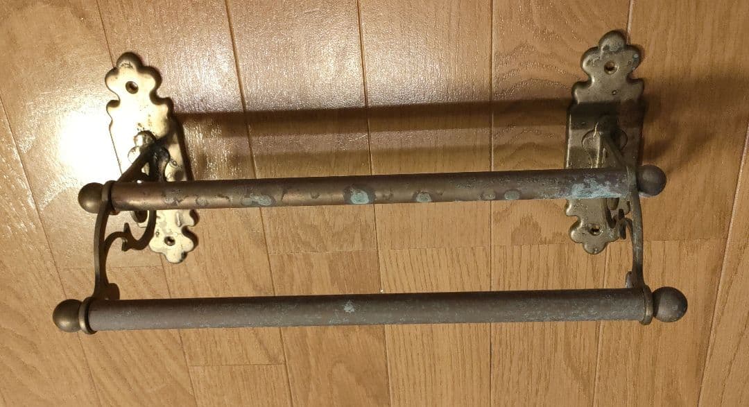 アンティーク 真鍮製 ダブルタオルバー 2連タオル掛 クラシック イタリア製 ①