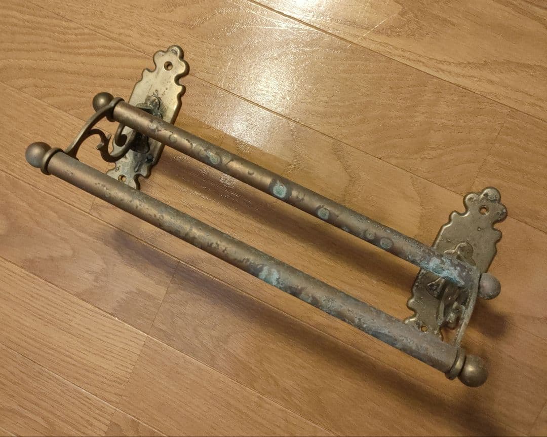 アンティーク 真鍮製 ダブルタオルバー 2連タオル掛 クラシック イタリア製 ①