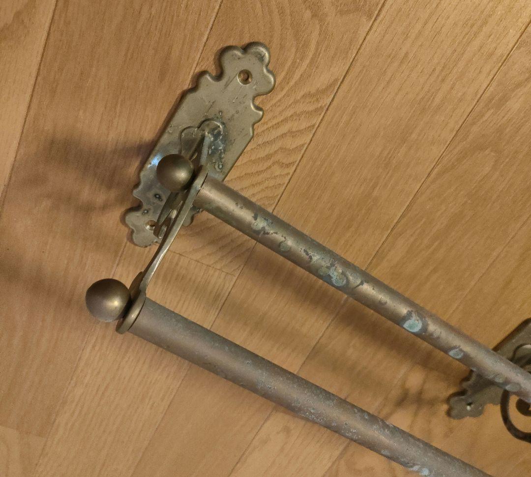 アンティーク 真鍮製 ダブルタオルバー 2連タオル掛 クラシック イタリア製 ①