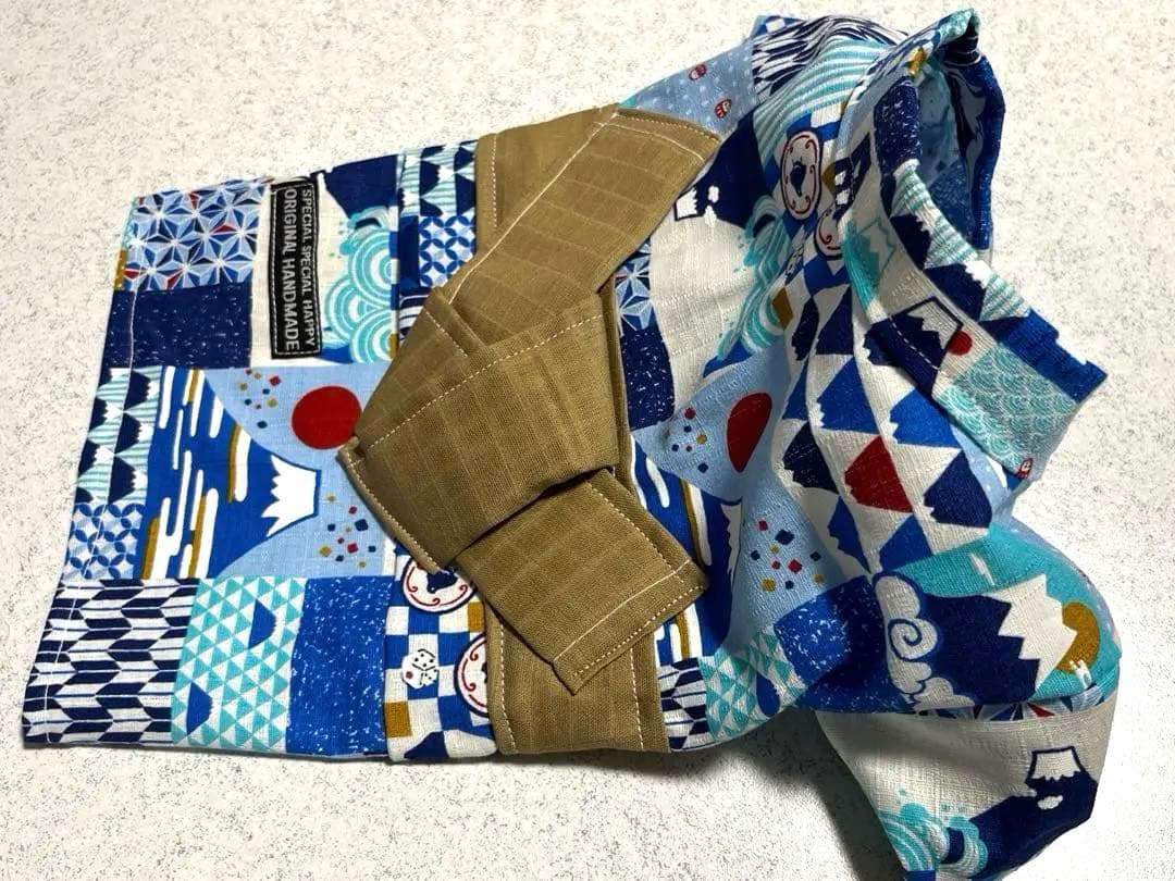 ハンドメイド★犬浴衣☆富士和柄パッチ☆ベージュ帯