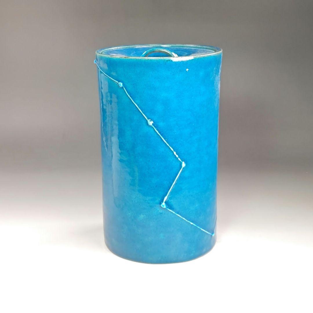 イ999 水指『日吉窯　加藤丈佳』『青釉北斗七星紋　細水指　共箱』茶道具