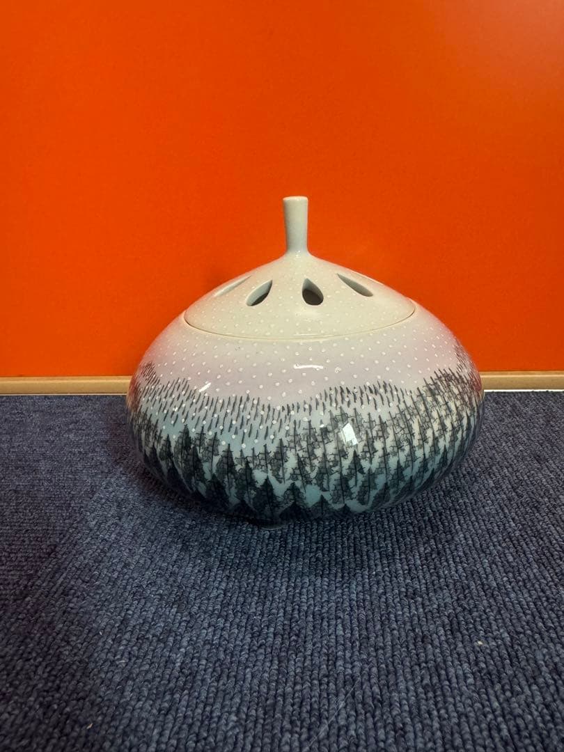 1680 有田焼 藤井朱明作 朝日雪香炉 染付樹海図細密絵付　未使用