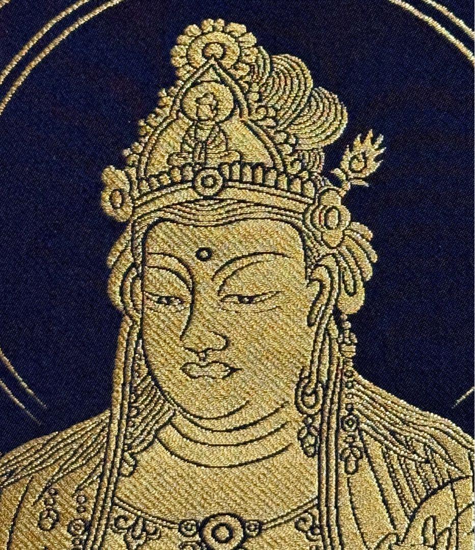 西陣織 佐藤重教 『京都西陣織観音』 般若心経 金糸 掛軸 仏画 織物 茶掛