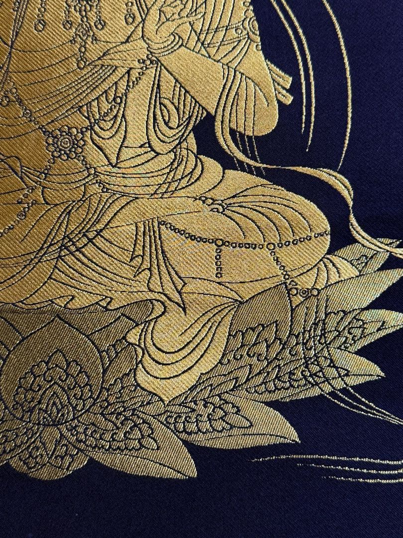 西陣織 佐藤重教 『京都西陣織観音』 般若心経 金糸 掛軸 仏画 織物 茶掛