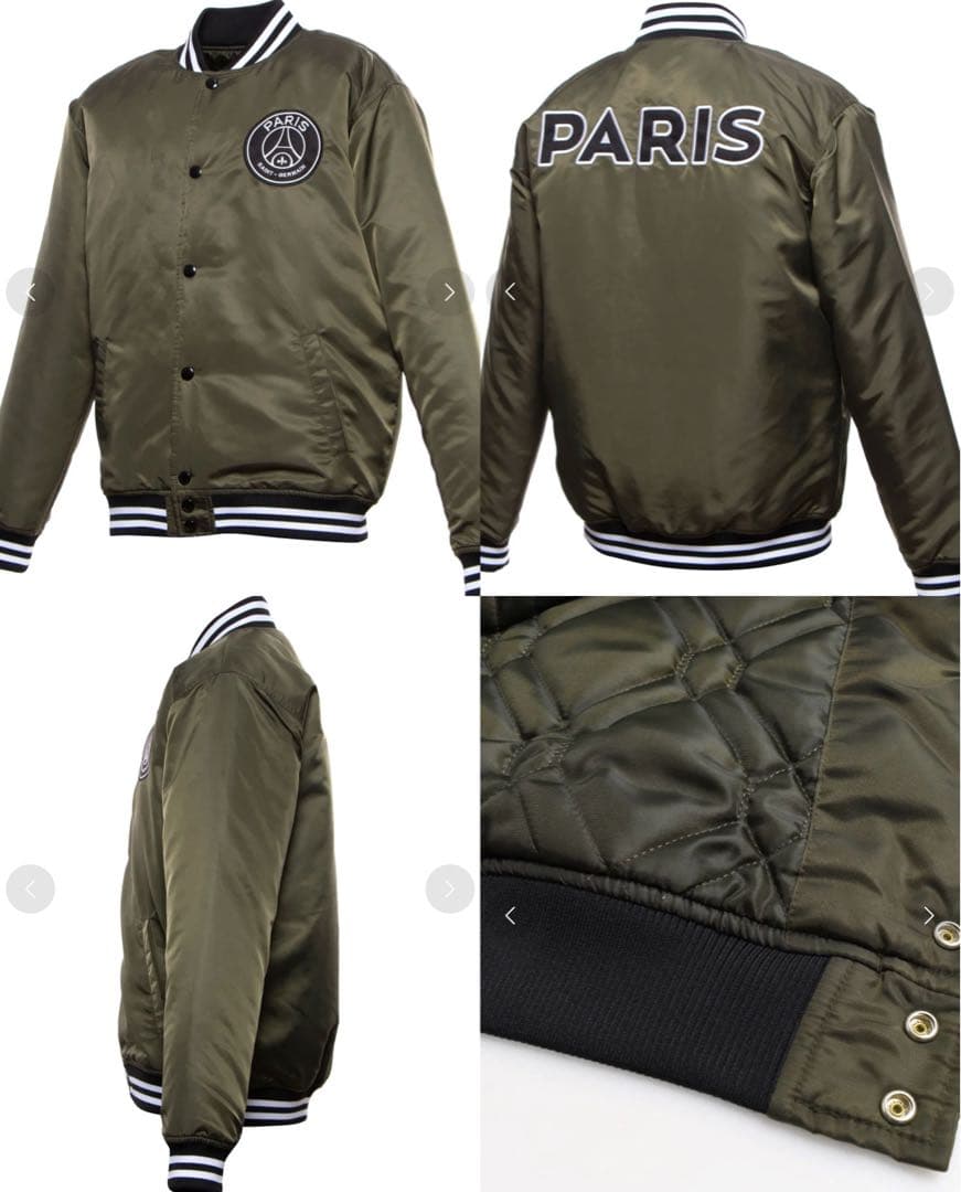 PSG サテン ジャケット カーキ色 M パリ サンジェルマン 定価14300円