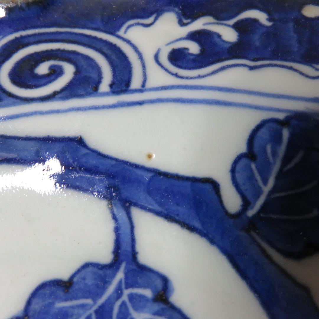 古伊万里 大皿 欠け 変形皿 山水 菊 牡丹 波文 染付