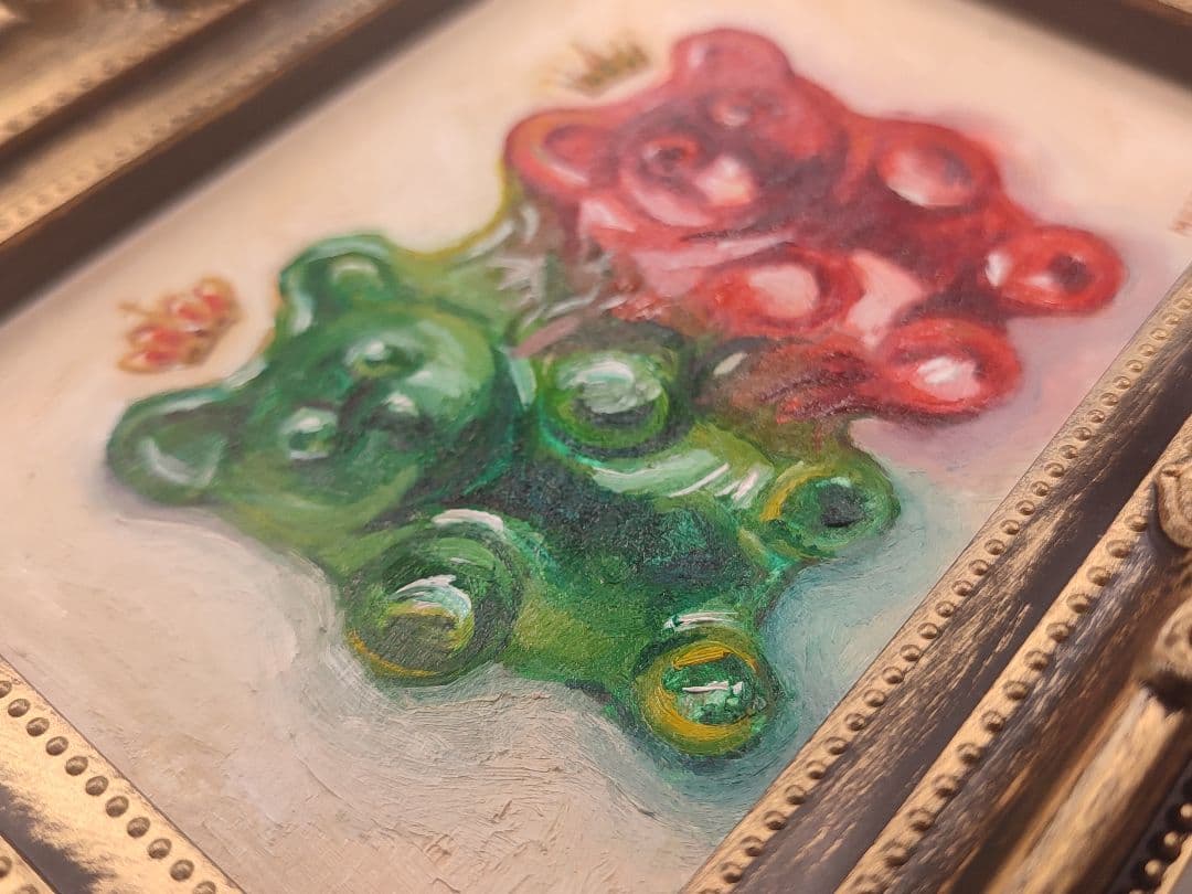 \"inseparable\" ガミーベア　油絵　静物画　ハリボー　額付き　原画