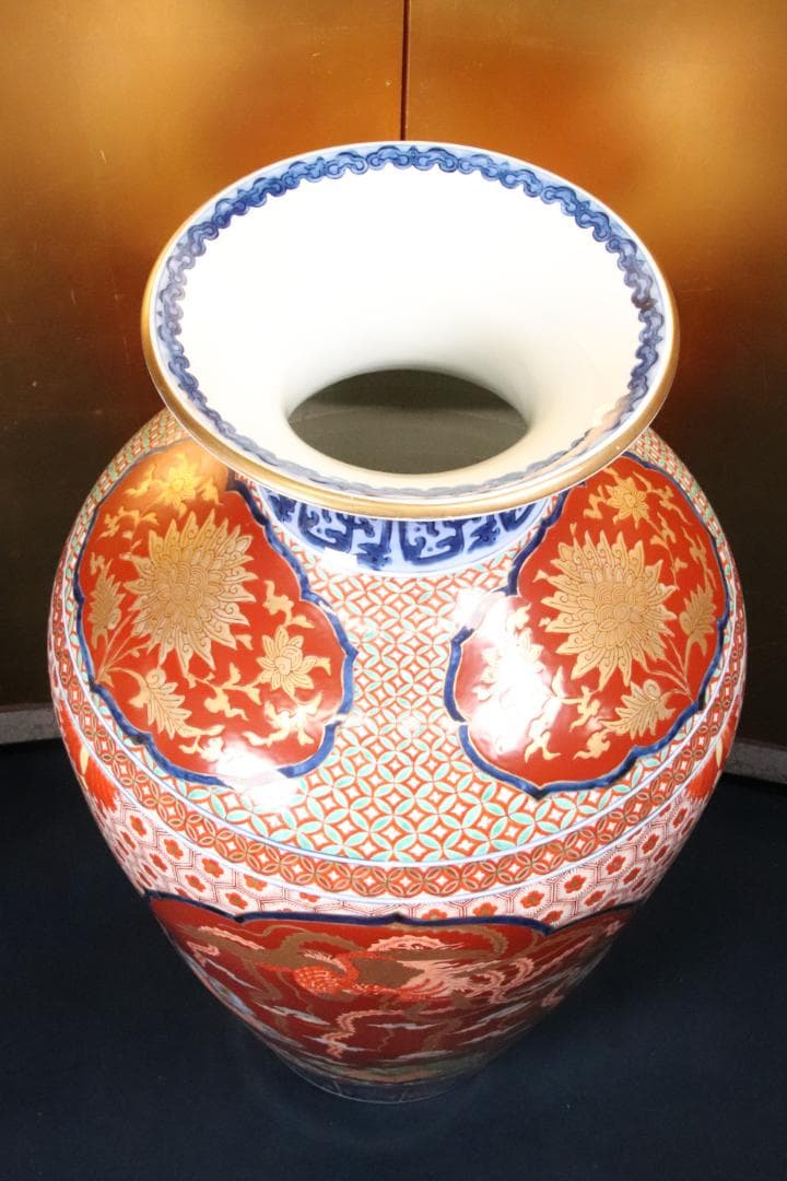 BE688　有田焼 松右衛門 作　染錦鳳凰　花瓶　花入　大型　高さ74㎝　共箱