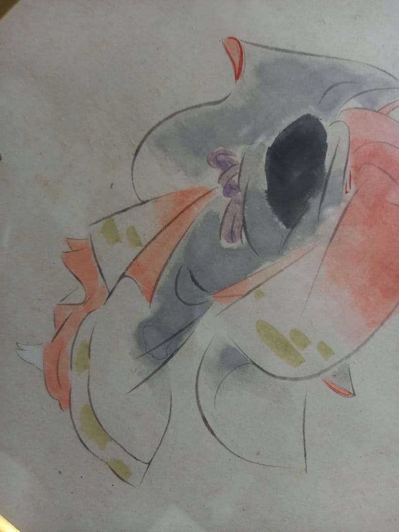 希少　角谷日沙春　美人画　和紙　日本画　記名　押印　有り　額装飾