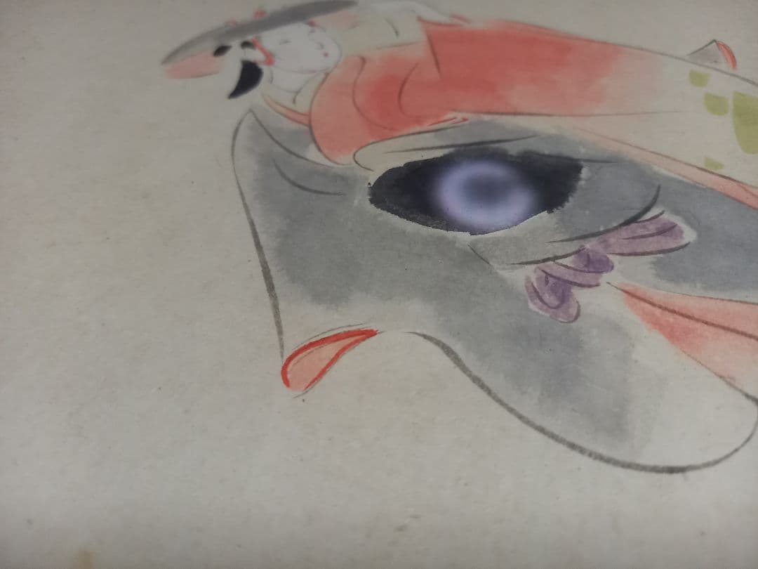 希少　角谷日沙春　美人画　和紙　日本画　記名　押印　有り　額装飾