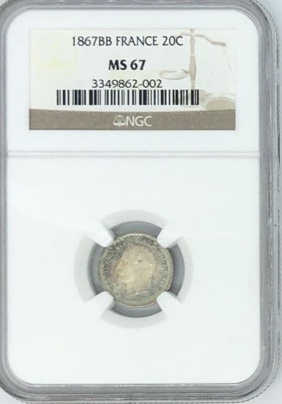 1867BB フランス ナポレオン3世 20セント NGC MS67