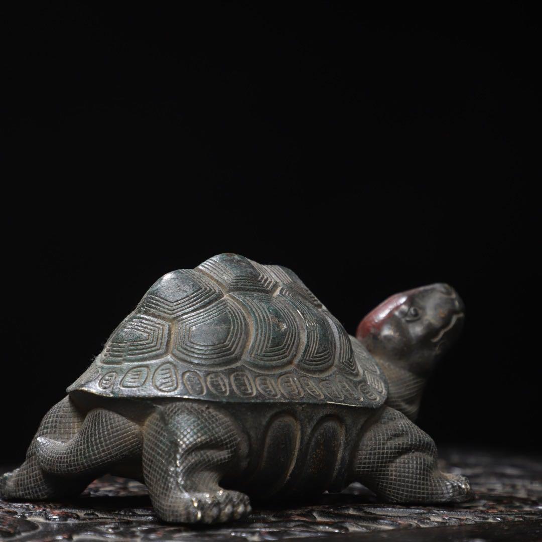 純銅製　時代物　銅亀　置物　骨董品アンティーク　飾り　茶道具　文房具