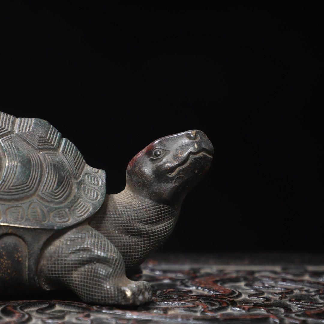 純銅製　時代物　銅亀　置物　骨董品アンティーク　飾り　茶道具　文房具