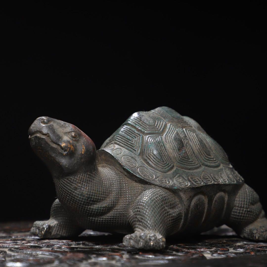 純銅製　時代物　銅亀　置物　骨董品アンティーク　飾り　茶道具　文房具