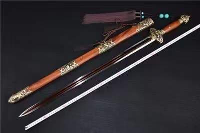 模様鋼発赤酸枝木鞘生肖鎮宅剣 古兵器 武具　刀装具　日本刀　模造刀 居合刀