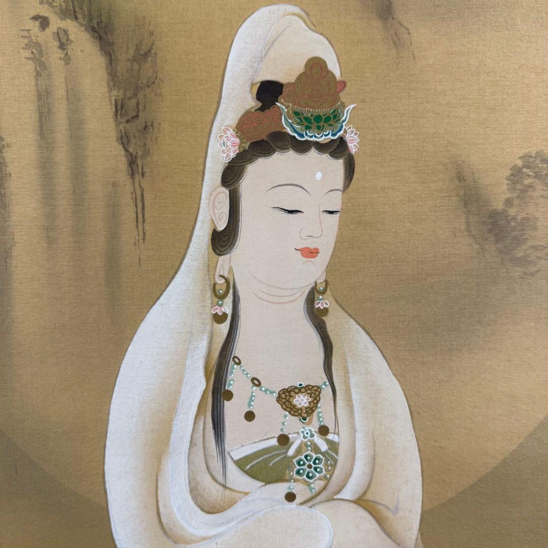 K46 川島玉峰 「岩上観音」 掛軸 日本画 絹本 共箱