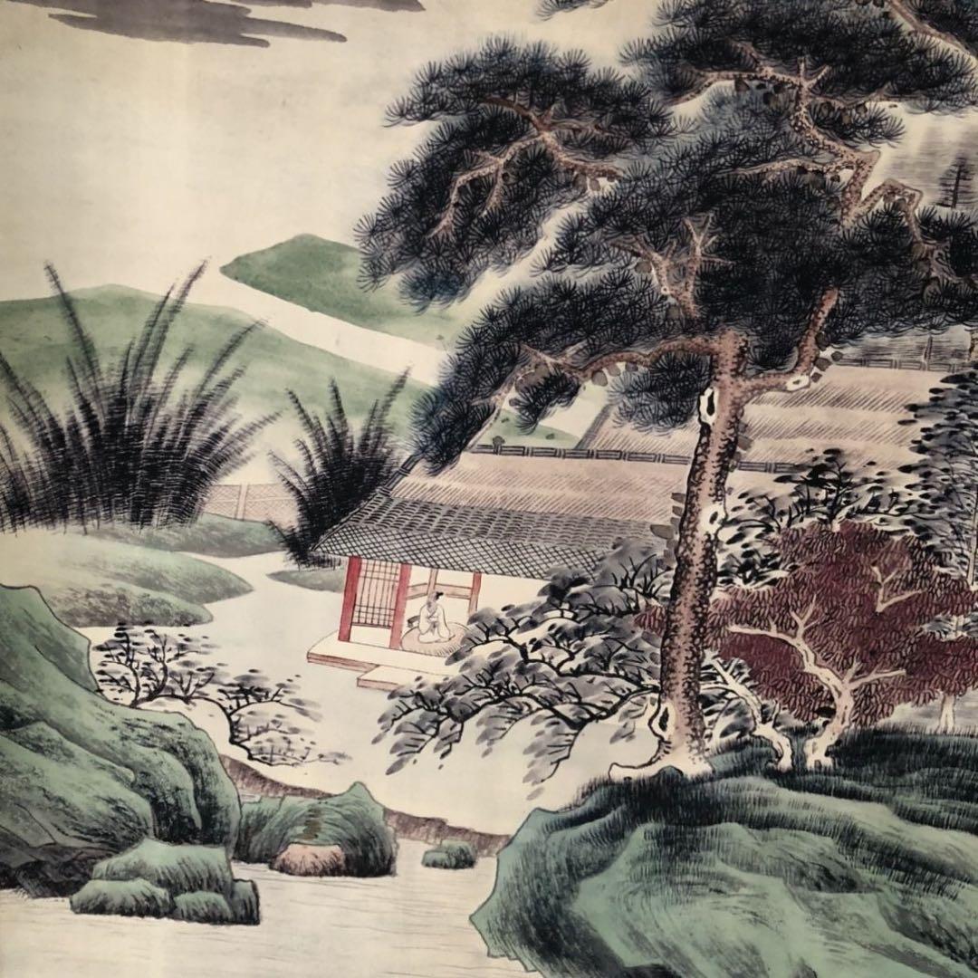 三尺 中堂 掛け軸 張大千 松川小榭 山水画 中国画 水墨 山水風景
