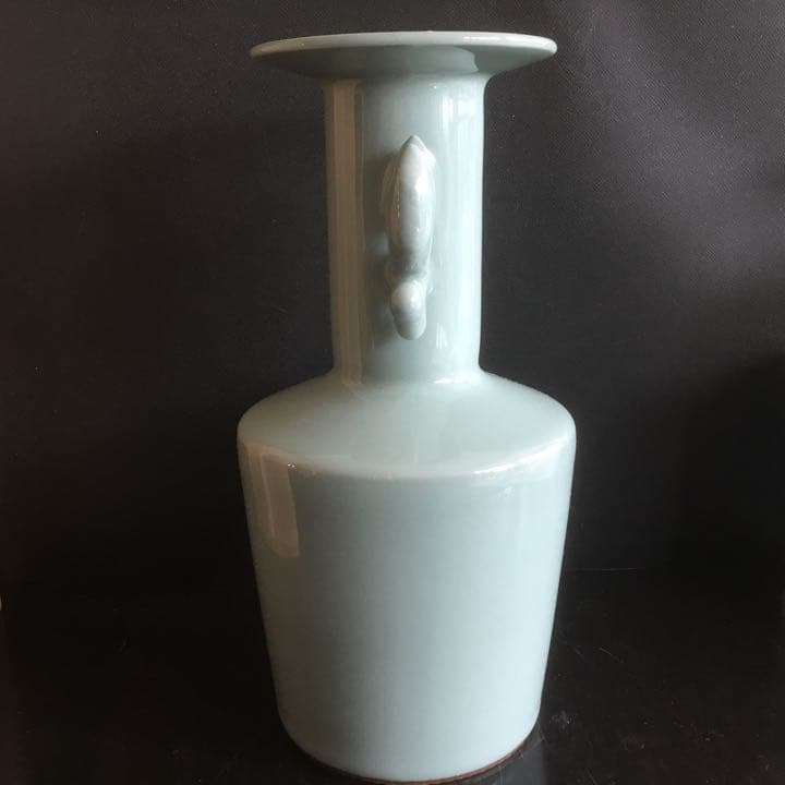 青瓷鯱耳　花入　諏訪蘇山　供箱