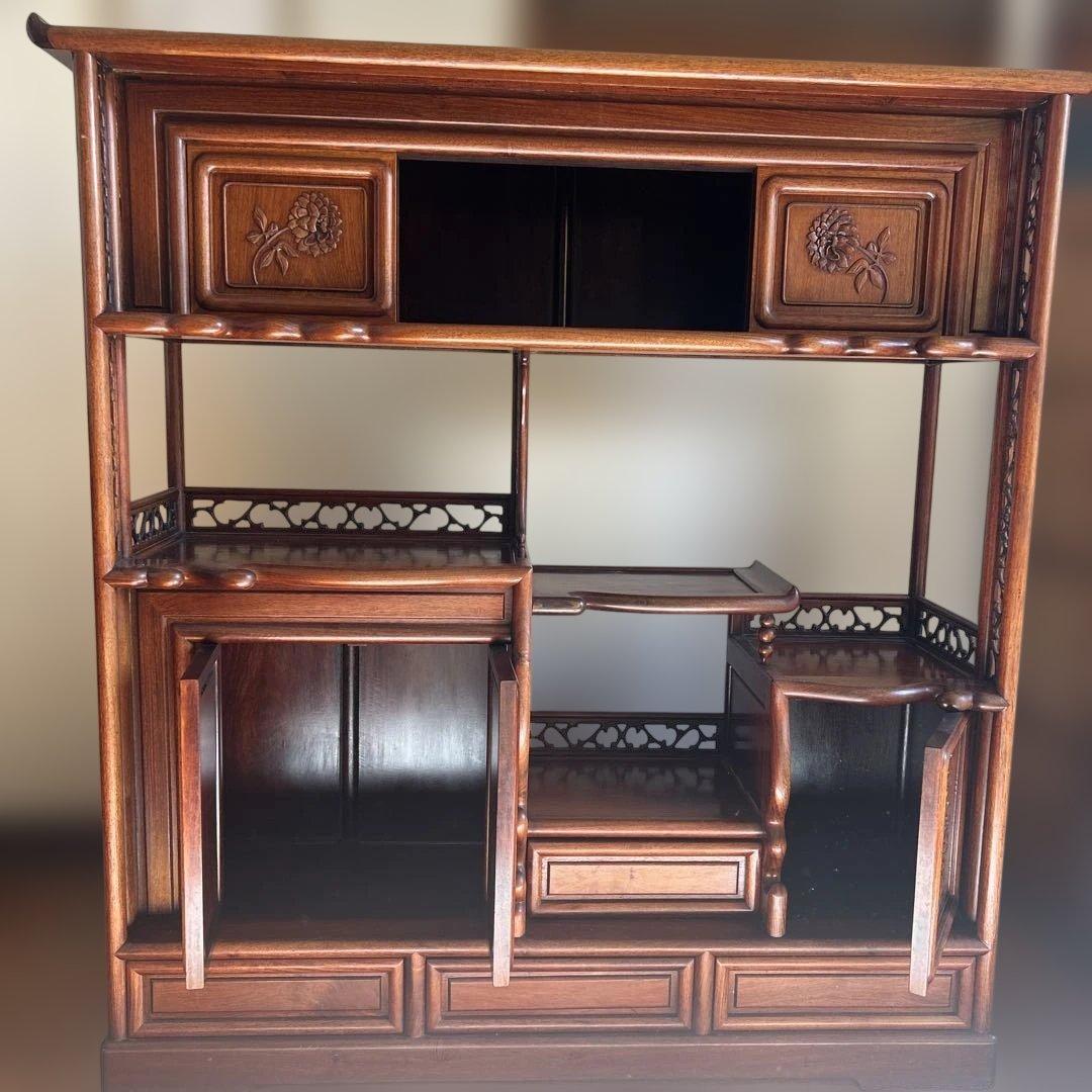 送料込 高級 花梨　収納棚 骨董品 飾り棚 茶箪笥 唐木 幅121㎝