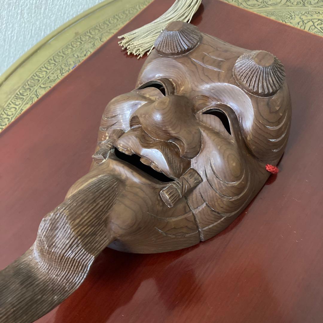 時代翁面　壁飾り　木彫り　古面　能面　白色尉　黒色尉　猿楽