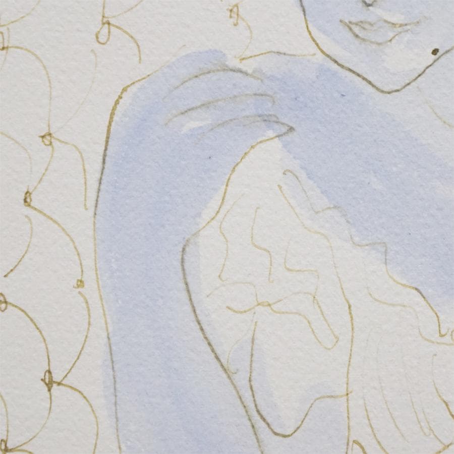 作者不詳 肉筆水彩画 裏書きサイン有 絵画 女性像 美術 美術品