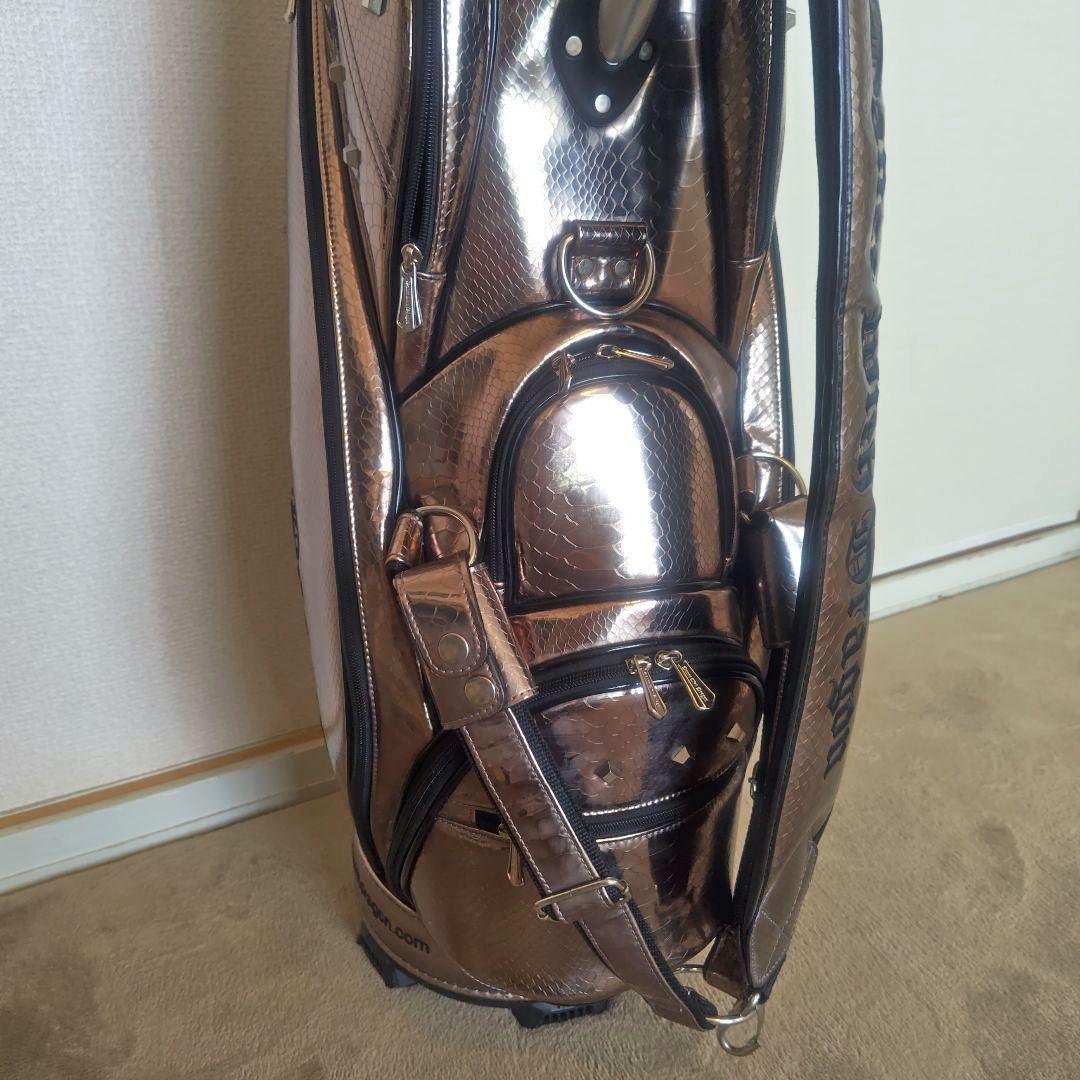 メタリックシルバー　 ドラゴン刺繍 キャディバッグ