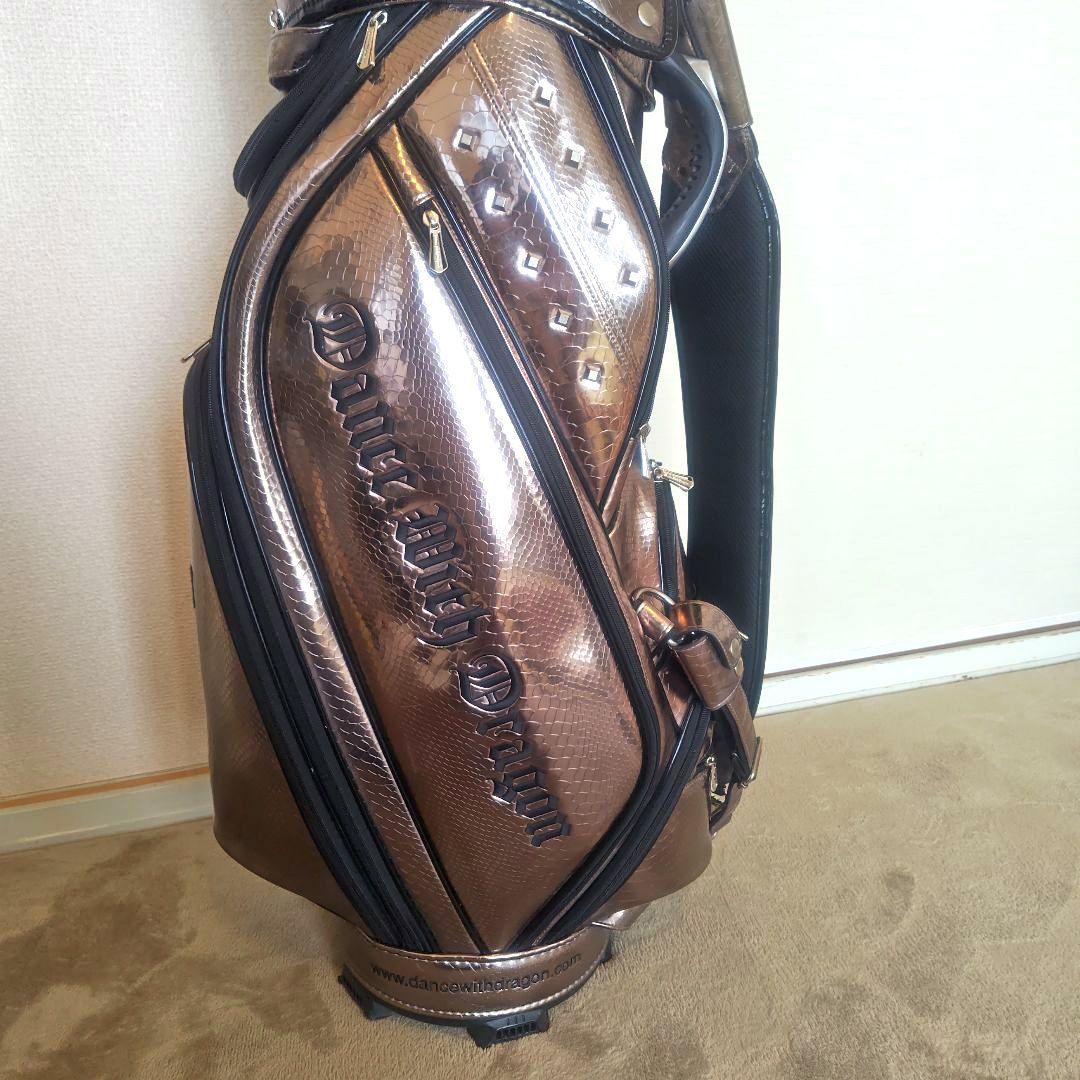 メタリックシルバー　 ドラゴン刺繍 キャディバッグ