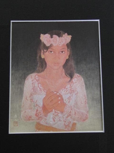 井手康人、【花の祈り】、希少な額装用画集より、新品額装付、状態良好