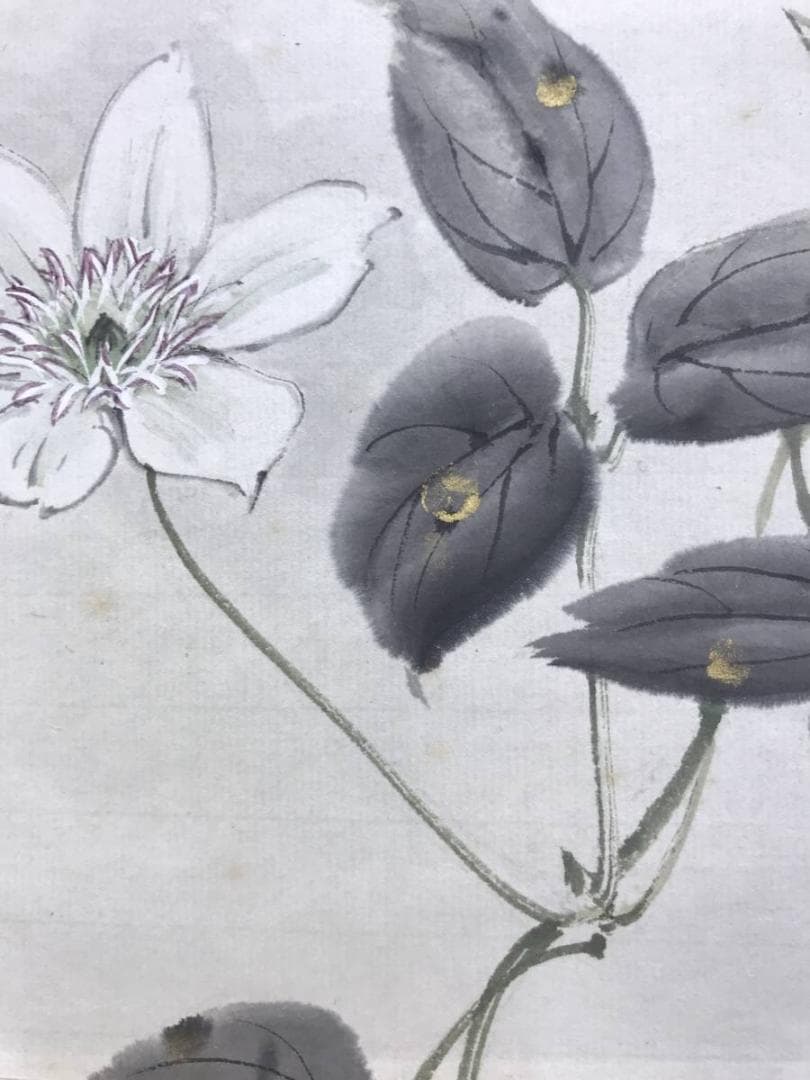 真作/佐藤古岫/鉄綿花図/花図/てっせん/鉄線/鉄仙/掛軸/名家伝来AE-379