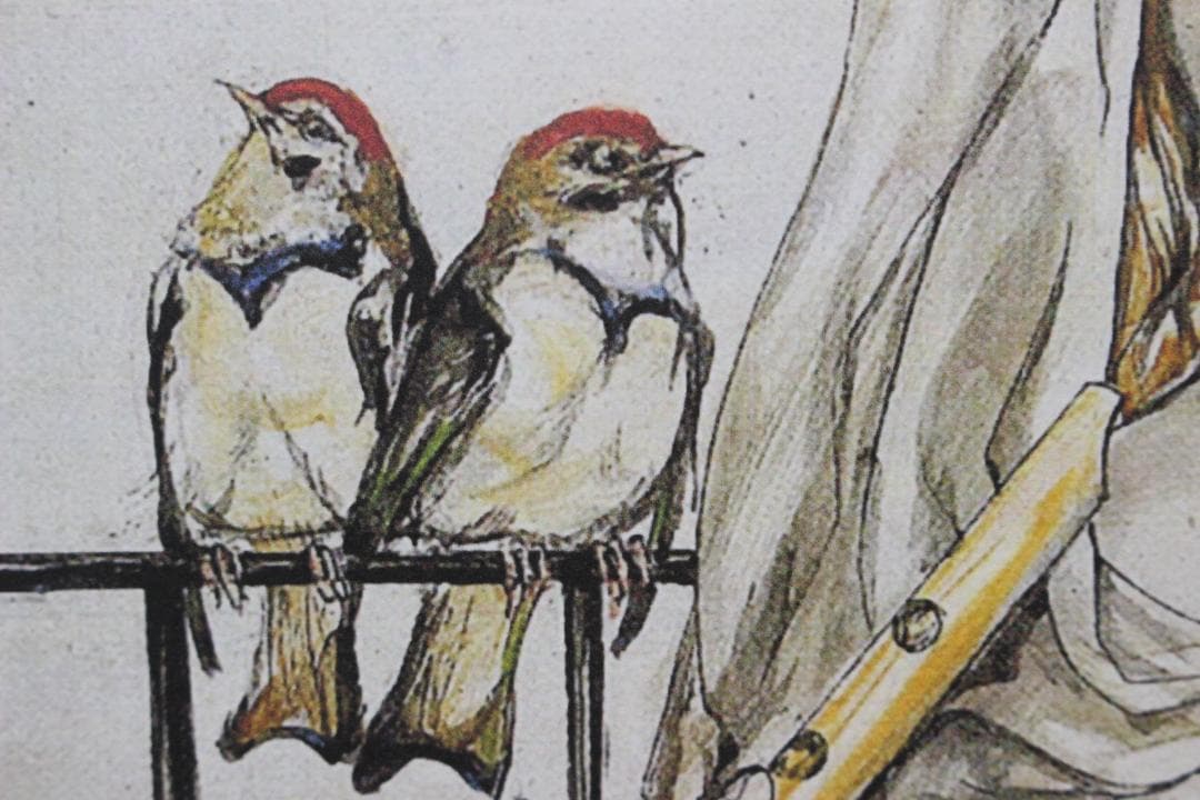 藤田嗣治 エスタンプリトグラフ「鳥と女性」 175/250