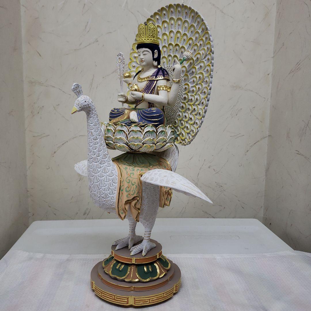 Ｂフライデー　最強魔除け仏像★柘植 孔雀明王像3寸 極彩色 錐金眼入★病魔退散